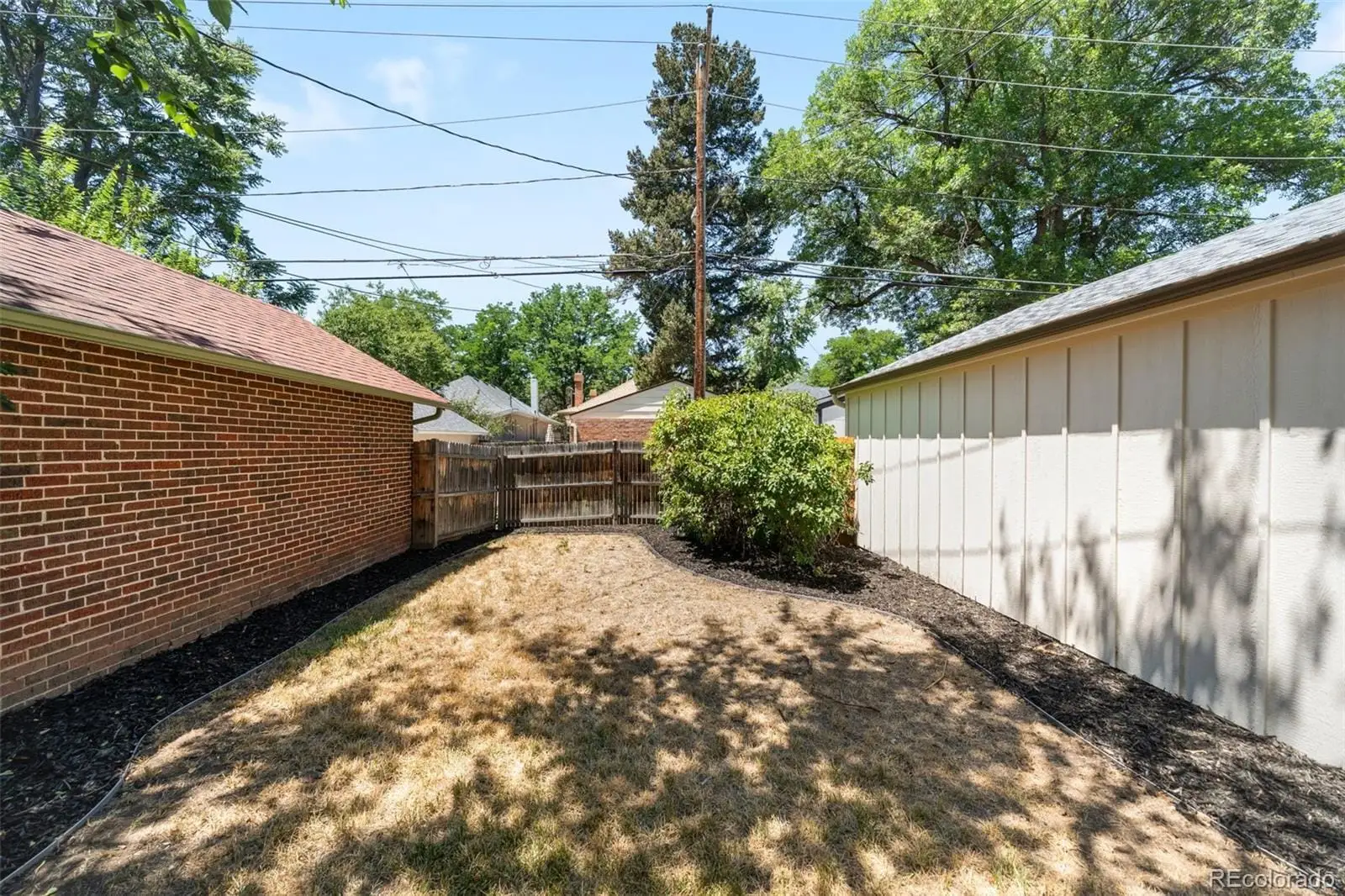 A backyard of a house with lots of green space at 2343 Dahlia Street